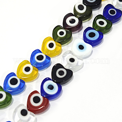Handmade Evil Eye Lampwork Beads Strands, Heart, Colorful, 6~7x8x3mm, Hole: 1mm, about 47~49pcs/strand, 13.19~13.98 inch(33.5~35.5cm)