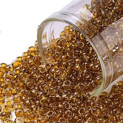 Toho perles de rocaille rondes, Perles de rocaille japonais, (2156) couleur intérieure cristal / ambre doré, 8/0, 3mm, Trou: 1mm, environ 1111 pcs/50 g
