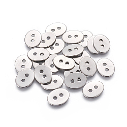 201 botones de acero inoxidable, oval, 2 agujero, color acero inoxidable, 14x11x0.9mm, agujero: 2 mm
