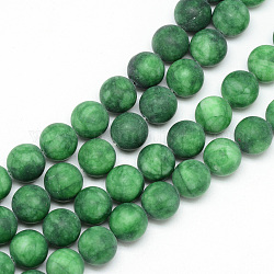 Natürliche weiße Jade Perlenstränge, gefärbt, matt, Runde, grün, 10~11 mm, Bohrung: 1.5 mm, ca. 38~39 Stk. / Strang, 14.9 Zoll