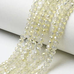 Placcare trasparente perle di vetro fili, mezzo arcobaleno placcato, sfaccettato, rondelle, vecchio pizzo, 6x5mm, Foro: 1 mm, circa 85~88pcs/filo, 16.1~16.5 pollice (41~42 cm)