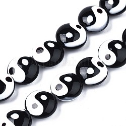 Handgemachte Murano Glas Perlen Stränge, Flach runde mit tai ji, black & white, 17x8.5 mm, Bohrung: 1.2 mm, ca. 30 Stk. / Strang, 18.90 Zoll (48 cm)