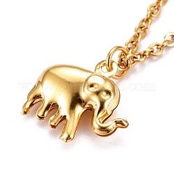 Collares pendientes del elefante, con 304 colgantes y cadenas portacables de acero inoxidable, cierres de anillo de resorte de latón, dorado, 16.06 pulgada (40.8 cm)