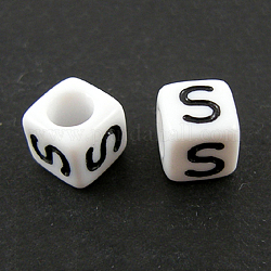 Perles européennes de lettre en acrylique, trou horizontal, cube, letter.s, 10x10x10mm, Trou: 3.5~4mm, environ 598 pcs/500 g