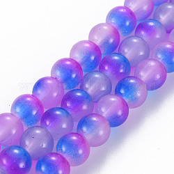 Rociar perlas de vidrio pintado hebras, redondo, orquídea, 8x7.5mm, agujero: 1.4 mm, aproximamente 50~51 pcs / cadena, 14.57~14.96 pulgada (37~38 cm)