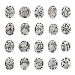 50Pcs 10 Style Tibetan Style Alloy Pendants, Cadmium Free & Lead Free, Flat Round with Pattern, Antique Silver, 19~24x16~19x1~2mm, Hole: 2mm, 5pcs/style