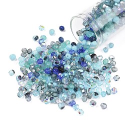 Perles de verre tchèques polies au feu, facette, ananas, bleu, 4x4mm, Trou: 1mm, environ 1440 pcs / sachet 