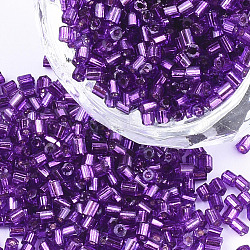 Sortiere ein Glas Saatperlen, Sechseck (zwei Schnitte), Silber ausgekleidet, blau violett, 1.5~2.5x1.5~2 mm, Bohrung: 0.8 mm, ca. 2100 Stk. / Beutel, 450 g / Beutel