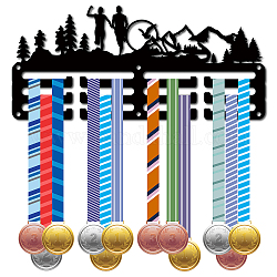Estante de la pared de la exhibición del tenedor de la suspensión de la medalla del hierro de la moda, 3 línea, con tornillos, correr y paisaje, Deportes, 130x290mm