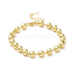 Bracelets à chaîne à billes en laiton plaqué en rack pour femmes, Plaqué longue durée, sans plomb et sans cadmium, véritable 18k plaqué or, 7 pouce (17.7 cm), perle: 6 mm