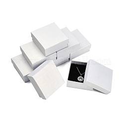 Картонные коробки ювелирных изделий, для серьги, кольца и кулона, с губкой внутри, квадратный, белые, 7.5x7.5x3.5 см, Внутренний размер: 7x7 см