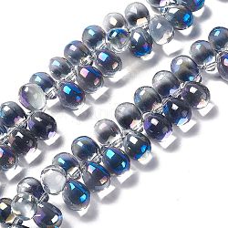 Electroplate Glass Beads Strands, Top Drilled Beads, Half Rainbow Plated, Teardrop, Light Blue, 13.5x9.5mm, Hole: 0.9mm, about 120pcs/strand, 23.23''(59cm)