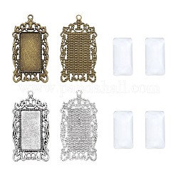 Kissitty DIY Findings for Jewelry Making, with Cabochon Settings and Glass Cabochons, Rectangle, 35mm