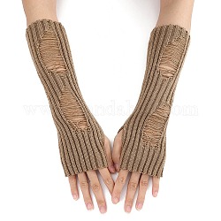 Acrylic Fiber Yarn Knitting Fingerless Gloves, Winter Warm Gloves with Thumb Hole, Tan, 200x70mm