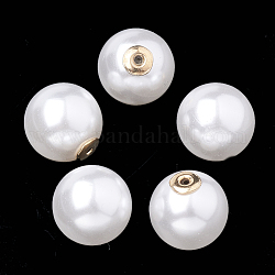 Ad alta lucentezza ecologica in plastica imitazione di perle auricolari, schienali orecchino, grado a, con i risultati in alluminio, tondo, bianco, 10mm, Foro: 0.8 mm