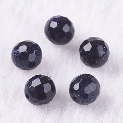 Perles en synthétique de goldstone bleu, la moitié foré, ronde, facette, 6mm, Trou: 1mm