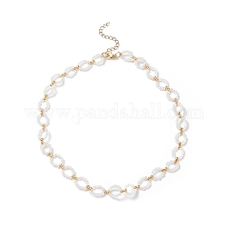 Halskette aus Glasperlen, geflochtene Ringwickelkette für Frauen, weiß, 14.96 Zoll (38 cm)
