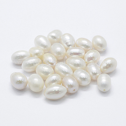 Perle coltivate d'acqua dolce perla naturale, mezzo forato, patata, bianco floreale, 7~8x8~10mm, Foro: 0.8 mm