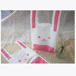 Kawaii Hase Plastikbonbontüten, Kaninchenohrtaschen, Geschenk-Taschen, zweiseitig bedruckt, weiß, 18x10x35 cm, 50 Stück / Beutel