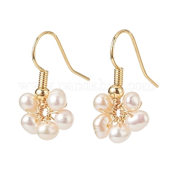 Boucles d'oreilles pendantes fleur de perle d'eau douce de culture naturelle, boucle d'oreille en fil de cuivre pour femme, or, 22x20x4mm, pin: 0.6 mm