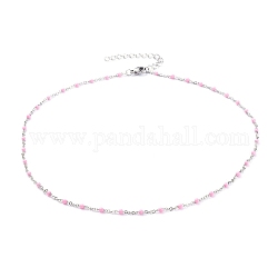 Edelstahl Emaille Kabelketten Halsketten, mit gedrehten Ketten / Bordsteinketten und Hummerkrallenverschlüssen, rosa, 15.94 Zoll (40.5 cm)