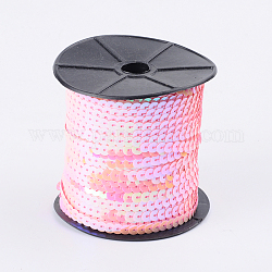 Rollos de cadena de lentejuelas / paillette de plástico, color de ab, rosa, 6mm