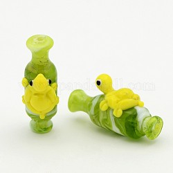 Handmade Lampwork 3D Vase with Tortoise Beads, Yellow, 35x11x19mm, Hole: 3mm