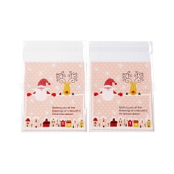 Пластиковый пакет для выпечки с рождественской тематикой, с самоклеющейся, для шоколада, конфеты, печенье, квадратный, розовые, 130x100x0.2 мм, около 100 шт / упаковка
