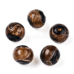 Handgemachte Glasperlen Goldsand, Runde, Kamel, 14~14.5x13.5 mm, Bohrung: 1.5 mm