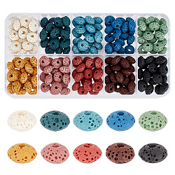 Arricraft 200 pz 10 colori perline di roccia lavica naturale, tinto, rondelle, colore misto, 9x5~5.5mm, Foro: 2 mm, 20 pz / colore