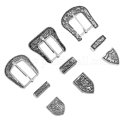 SUPERFINDINGS 3 Sets 3 Style Belt Alloy Buckle Sets, include Roller Buckle, Rectangle Silder Charm, Triangle Zipper Stopper, Antique Silver, 52.5~57.5x57.5~60.5x3~5mm, 1 set/style