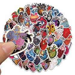 50Pcs Floral Human Heart Shape PVC Self Adhesive Cartoon Stickers, Waterproof Decals for Laptop, Bottle, Luggage Decor, Mixed Color, 55~65x32~56x0.2mm
