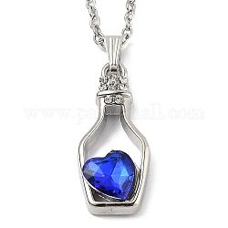 Résine alliage pendentifs, avec des chaînes câblées, bouteille avec coeur, platine, bleu, 16.73 pouce (42.5 cm)