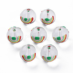 Perles de verre émaillées transparentes, rond avec arc-en-ciel, colorées, 13x12mm, Trou: 1.8mm