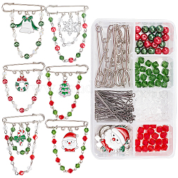 Sunnyclue kit per la creazione di spille natalizie fai da te, comprese le perle di vetro, ghirlanda di natale e babbo natale e campane e ciondoli smaltati in lega di caramelle, accessori di spilla di ferro, colore misto, 172pcs/scatola