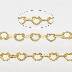 Herzgliederketten aus Messing, gelötet, mit Spule, golden, 1.8x2.4x0.4 mm, ca. 9.84 Fuß (3m)/Rolle