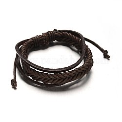 Pelle cavo regolabile bracciali a più fili, con corde in pelle PU, marrone noce di cocco, 53mm, 16x5mm