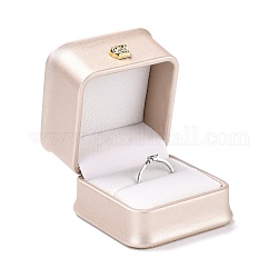 Boîte à bijoux en cuir pu, avec couronne en résine, pour boîte d'emballage de bague, carrée, rose, 5.9x5.9x5 cm