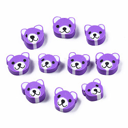 手作り樹脂粘土ビーズ  クマ  暗紫色  8~11x9~11x4mm  穴：1.5mm