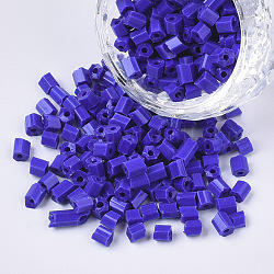 6/0 due perline di vetro tagliato, esagono, colori opachi, blu, 3.5~5x3.5~4mm, Foro: 1 mm, circa 4500pcs/scatola