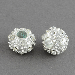 Silver Metal Color Alloy Rhinestone Beads, Large Hole Beads, Round, 17x11mm, Hole: 6mm