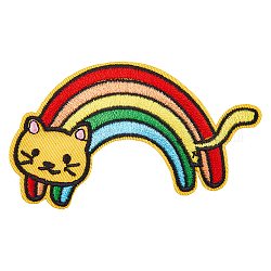 HOBBIESAY 6Pcs Rainbow Theme Cat Computerized Embroidery Cloth Iron on/Sew on Patches, Costume Accessories, Appliques, Colorful, 55x90mm