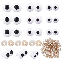 Gomakerer 200 set di 3 stili di occhi di sicurezza in plastica, con guarnizione, per l'artigianato, giocattolo all'uncinetto e animali di peluche, tondo, bianco, 13~14.5x7~10mm