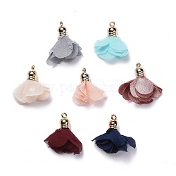 Chiffon Pendants, with CCB Plastic, Flower, Golden, Mixed Color, 30~35x25~35mm, Hole: 1.6mm