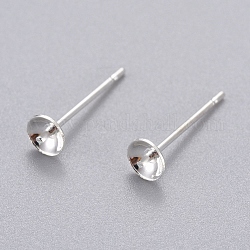 304 Stainless Steel Post Stud Earring Settings For Half Drilled Bead, Silver Color Plated, 13.5x4mm, Tray: 3.5mm, Pin: 0.8mm