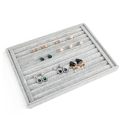 Velvet Ring Display Tray, Jewelry Organizer Holder for Earrings, Rings Storage, Rectangle, Gainsboro, 240x350x30mm