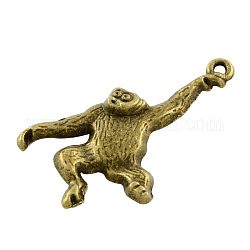 Tibetan Style Alloy Orangutan Pendants, Cadmium Free & Nickel Free & Lead Free, Antique Bronze, 26x30x4mm, Hole: 2mm