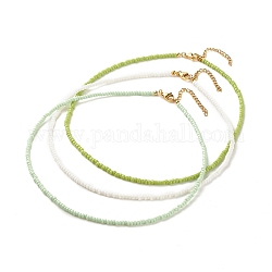 3 Uds conjunto de collares con cuentas de semillas de vidrio, collar apilable para mujer, verde amarillo, 15.94~16.02 pulgada (40.5~40.7 cm)