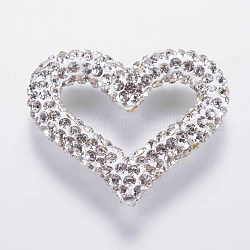 Grade d'argile de polymère un cadre de perle de strass, cœur, blanc, 28x33x6mm, Trou: 1.5mm