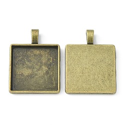 Square Alloy Pendant Cabochon Settings, Cadmium Free & Nickel Free & Lead Free, Antique Bronze, Tray: 25x25mm, 37.5x29x4mm, Hole: 3.5x5mm